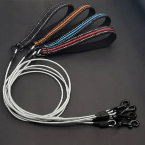 Dog Steel Chain Leash with Safety Reflective Handle Medium Large Dog Leash Walking Training Lead Anti Bite Chew 1 5m