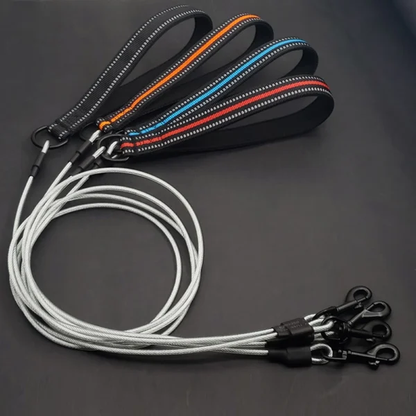 Dog Steel Chain Leash with Safety Reflective Handle Medium Large Dog Leash Walking Training Lead Anti Bite Chew 1 5m