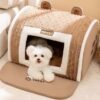 Warm Winter Cat Dog Bed House Puppy Nest Cat Cave Semi Closed Beds Cat Cushion Mat Brown Grey