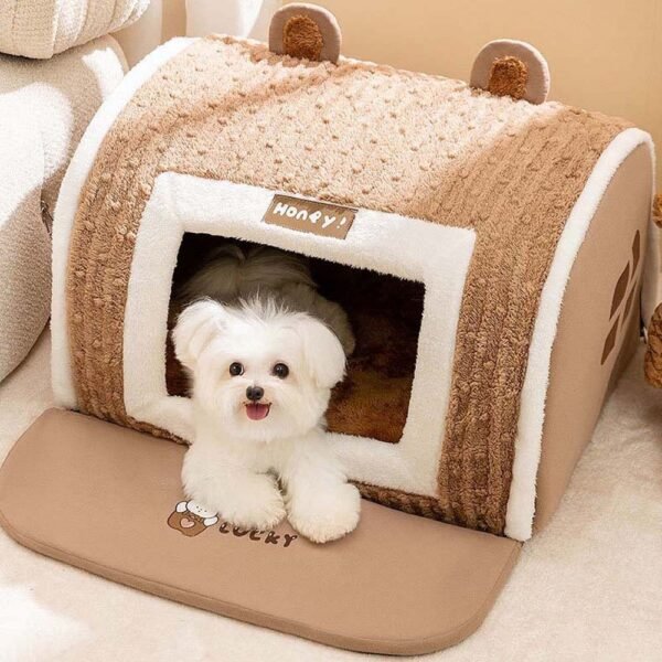 Warm Winter Cat Dog Bed House Puppy Nest Cat Cave Semi Closed Beds Cat Cushion Mat Brown Grey