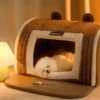 Warm Winter Cat Dog Bed House Puppy Nest Cat Cave Semi Closed Beds Cat Cushion Mat Brown Grey