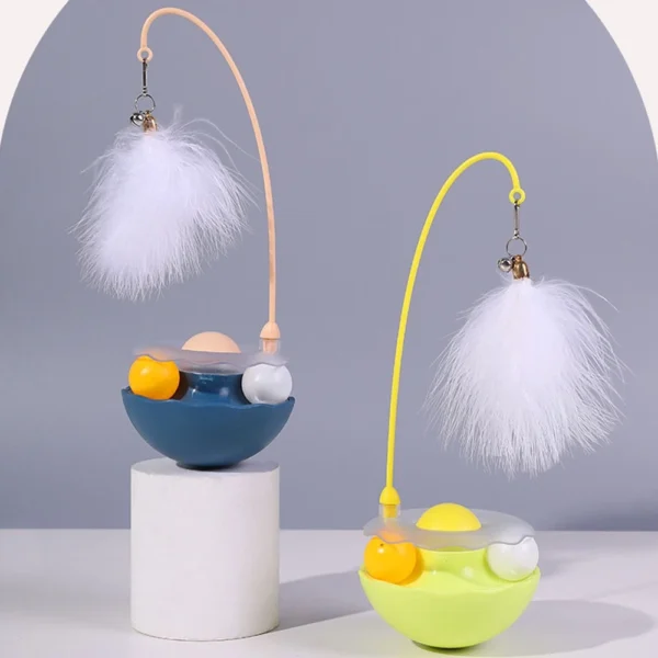 Cute Tumbler Cat Toy with Catnip Ball Teasing Cat Stick Sound Bell Replaceable Kitty Feather Toys