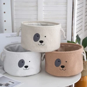 Cartoon Round Storage Basket Soft Velvet Large Capacity Home Snacks Pet Toys Organizing Box