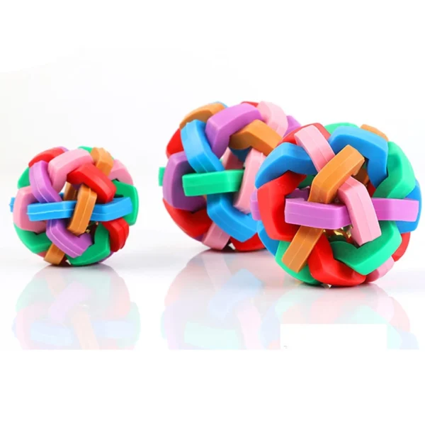Dog Ball Toy Rainbow Ball TPR Bell Sound Woven Teeth Grinding Pet Interactive Chew Toys