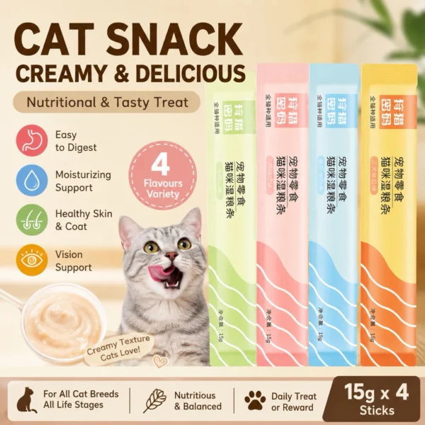 Cat Snack Creamy Treat Kucing Wet Food Lickable Chicken Salmon Tuna Beef 15g x4